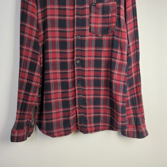 Vans Men's Red and Gray Plaid 100% Cotton Gauzy Button Down Shirt XL Grunge Y2K - Picture 4 of 9